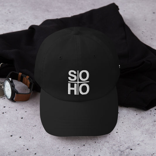 SOHO dad hat - black w/ white thread