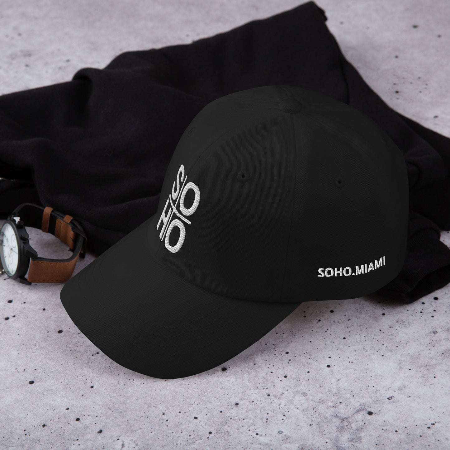 SOHO dad hat - black w/ white thread