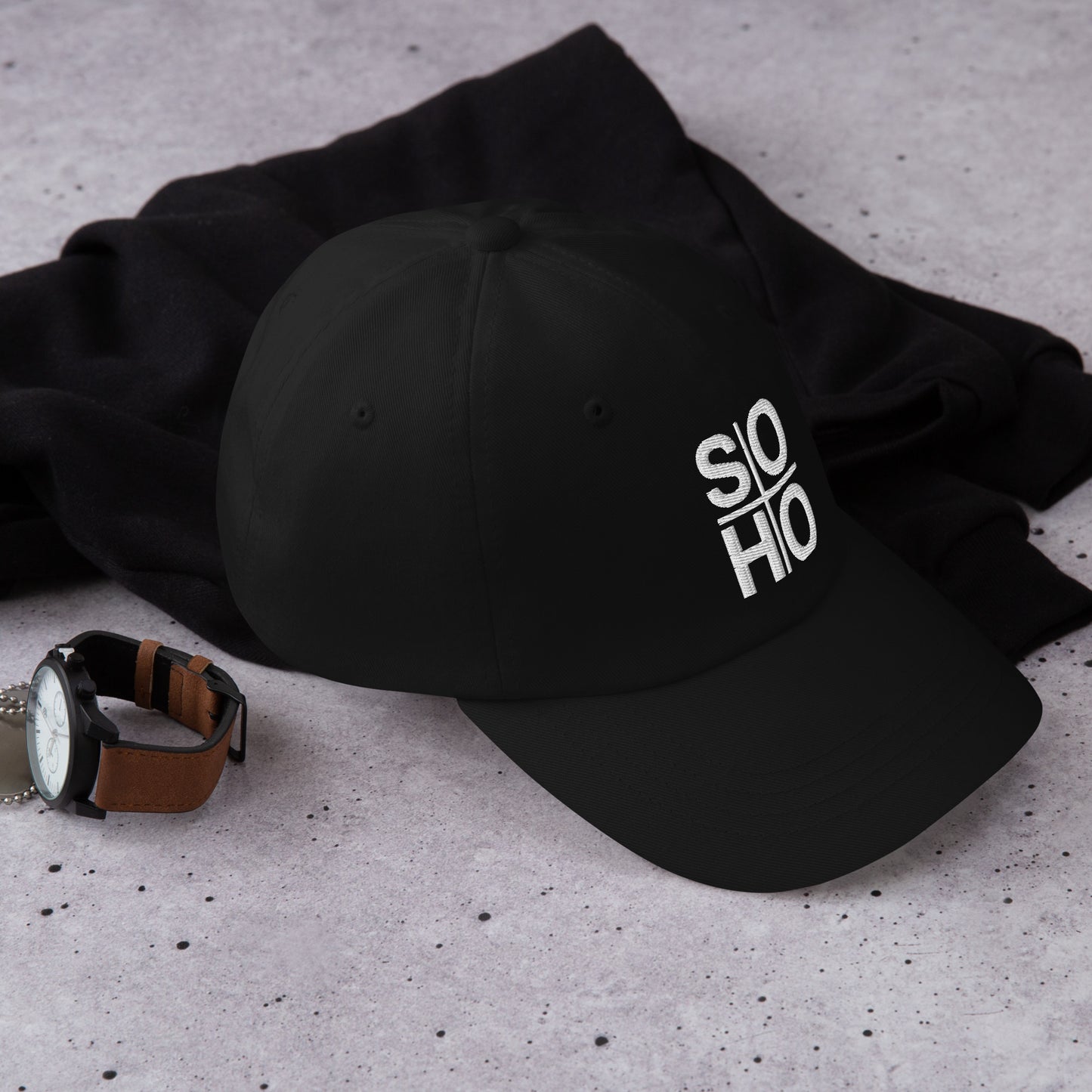 SOHO dad hat - black w/ white thread