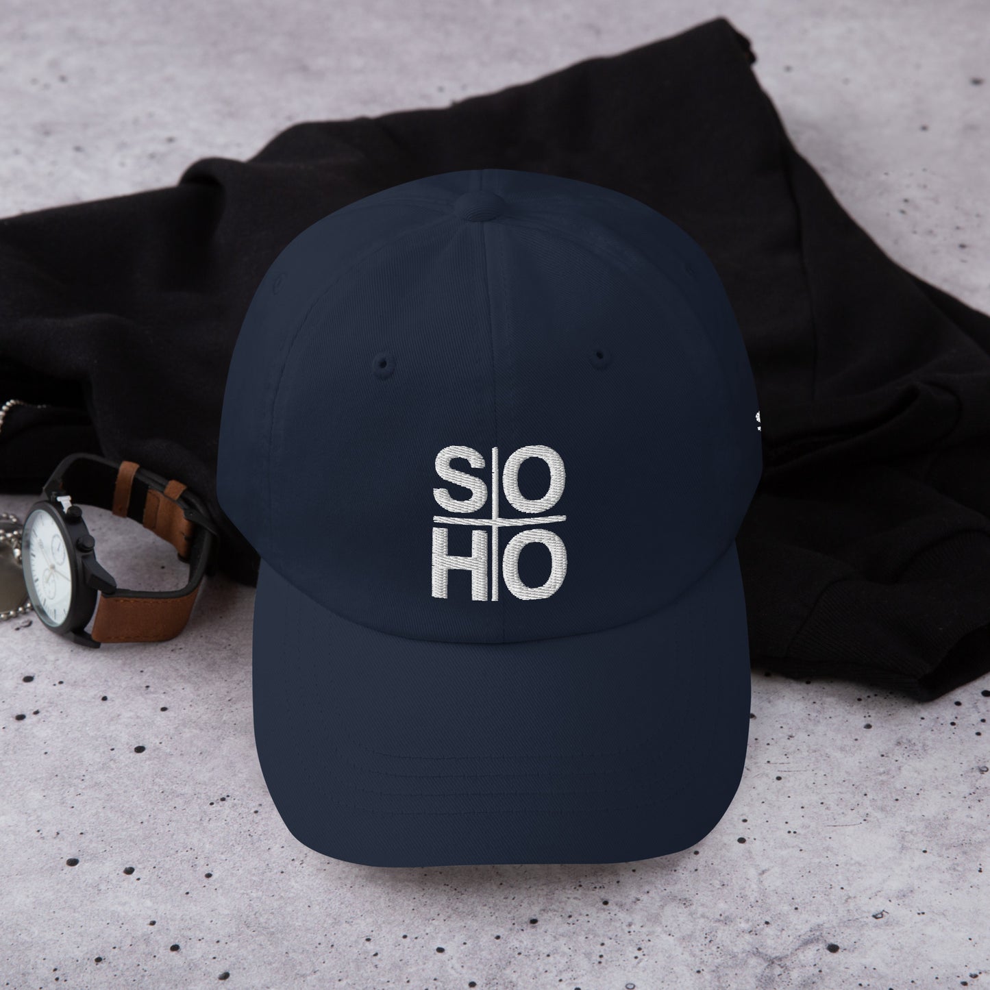 SOHO dad hat - blue w/ white thread